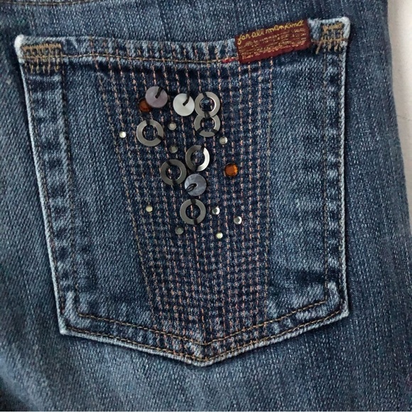 7 FOR ALL MANKIND Women's Washed Blue Studded Flared Low Rise Jeans Size 30 - Picture 6 of 15